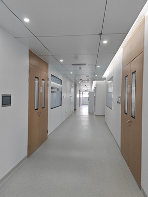Porta balançante de quarto limpo duplo de aço de grão de madeira Portas metálicas de hospital com visão de vidro